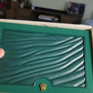 Rolex Green Wave Pattern Box with Gold Crown Logo